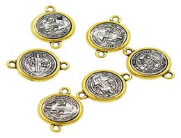 St Benedict Medal Spacer End ConnectorS 20.65x14.8mm Antique Silver And Gold Religious Jewellery Findings Components L16983085164