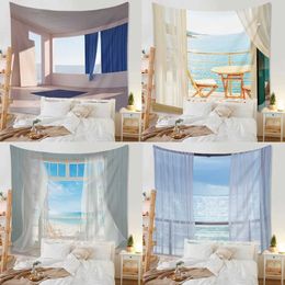 Tapestries Aesthetic Sea Landscape Boho Home Korean Room Decor Wall Hanging Tapestry Decoration Bedroom Kawaii Macrame Curtain Art