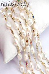 Metres Est Natural Freshwater Pearl Colourful CZ Chain Gold Filled Rosary Beads For Necklace Bracelet Chains4737959