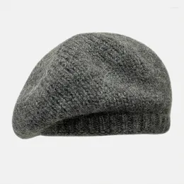 Berets Autumn Winter Trendy Women's Hat Wool Knitted Fur Plush Beret Crochet Cap Warm Painter Hats Women Beanies Caps