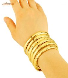 LOVE 6pcslot 8MM Dubai Bangles New Open Size Laser Gold Colour Bangles for Women Ethiopian Bracelets Girls Gift13047207