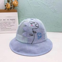 Berets Kids Panama Cap Dinosaur Pattern Beach Caps Mesh Bucket Hat With Chin Strap For Baby Boys Girls 6-24 Months