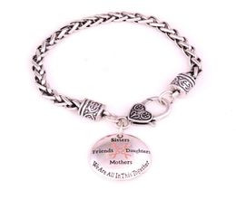 Breast Cancer Awareness Pink Ribbon Sisters Friends Daughters Mothers We Are In This Together Charm Wheat Link Leather Chain Brace8672929