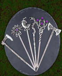 Hair Clips & Barrettes Ethic Dragon Hairsticks Silver Axe Sword Accessories Witch Triple Moon Pentagram Hairpin StickHair9482912