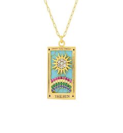 Pendant Necklaces Colourful Cz Rhinestone Tarot Necklace For Women Moon Sun Star Tag Astrology Celestial Jewellery Vintage Wholelsal4458684