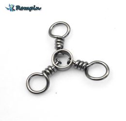 Rompin 30pcslot 3 way swivel fishhooks accessories 3way fishing swivels solid rings connector fishing accessories5956382
