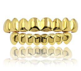 Classic Smooth Gold Silver Rose Gold Plated Teeth Grillz 6 Top Bottom Faux Dental Tooth Braces Grills Men Lady Hip Hop Rapper Bo1054056