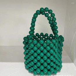Evening Bags Acrylic Handwoven Beaded Bag 2023 Fashion Ins Simple Retro Green Versatile Women's Water Bucket Handbags For Women