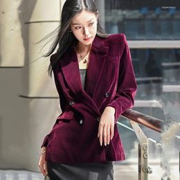 Women's Suits Autumn/winter 2023 Loose Velvet Fashionable Lapel Double Breasted Shoulder Pad Suit Jacket Top Y2k