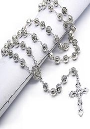 Pendant Necklaces 10mm Rosary Beads Chain Necklace Silver Colour Holy Jesus For Women Girls Religious Prayer Jewellery Gift4608723