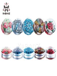 KUBOOZ Transparent Acrylic Suit Vintage Flower Ear Tunnel Plugs Gauges Body Jewellery Piercings Earring Piercing Expander Whole 8730992