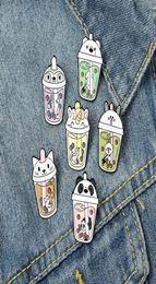 Cute Animal Modelling Pearl Milk Tea Pins Cat Panda Rabbit Bear Unicorn Paint Badge Unisex Children Alloy Bottle Hat Bags Collar Br2723047