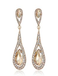 Luxury Designer Teardrop Champagne Crystal Drop Earrings For Women Gold Colour Dangle Charm Long Earings Bridal Wedding Jewelry3804395