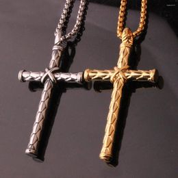 Pendant Necklaces High Quality Silver Colour Or Gold Cross Crucifix Stainless Steel Mens With Box Chain Unisexs Necklace 24"