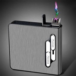 10pcs 20 Large-capacity Cigarettes USB Rechargeable Cigarette Case Lighter Double Arc Moisture-proof Gift for Men