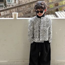 Jackets Boy Coats Children Coat 2023 Autumn And Winter Korean Style Sequin Round Neck Top Boys Girls Fashion