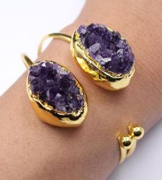 GuaiGuai Jewellery Natural Purple Amethyst Druzy Bangle Bracelet Fashion Women Jewellery Trendy for women1351790