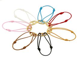 Colour Wax Rope Pig Nose Hand Rope Adjustable Length Stainless Steel Jewellery Couple European and American Fashion Bracelet Manufact2422789