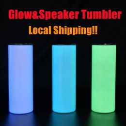 Local Warehouse 20oz Sublimation Straight Skinny Tumblers Speaker Tumbler Orange Yellow White Green Glow in the Dark Cups Thermal 237r