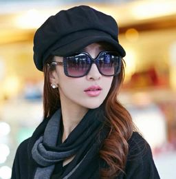 Fashion Women Hat girl winter Korean version Cap the tide octagonal autumn thin hair bell black peaked hat4593357