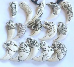 15 PCS Faux Yak Bone Mixed Lion Totem Key ring Carve Resin Tooth Charms Wax Cotton Cord Tribal Keychain7031986