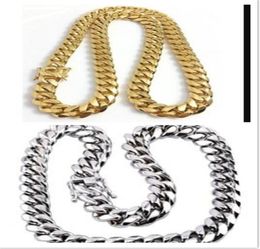 Stainless Steel Jewellery 18K Gold Plated High Polished Miami Cuban Link Necklace Men Punk 15mm Curb Chain Double Safety Clasp 18inc8614847