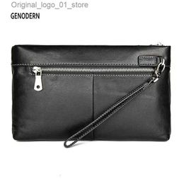 Money Clips GENODERN New Men's Clutch Bag with Wristlet Genuine Leather Handbag for MenHand Purse Large Wallet Organiser Purse Q231213