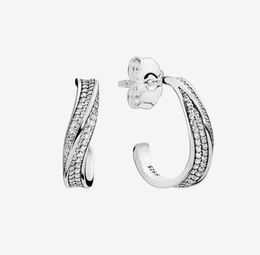 Clear CZ stone pave Wave Hoop Earrings Women's Sparkling Wedding Gift with Original box for 925 Sterling Silver Earring sets5562033