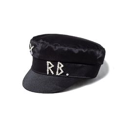 Simple Rhinestone RB Hat Women Men Street Fashion Style Newsboy Hats Black Berets Flat Top Caps226h