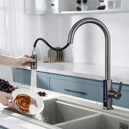 Kitchen Faucets Pull Out Faucet Copper Sink Brass Single Hole And Cold Water Tap Rotatable Grey Mixer