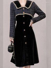 Work Dresses ZAWFL 2023 Autumn Velvet Suit Long Sleeve Crop Tops Pure Colour Slim Dress Woman Vintage 2 Piece Set Korean Fashion