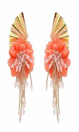 Europe and the United States new four colors butterfly wings flower tassel diamond earrings9718966