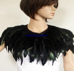 Hand Made Feather Cape Shawl Scarf Performance Dress Costume Cosplay Black Green For Halloween Christmas Party2516589