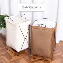 Laundry Storage Organisation Folding Hamper Organiser Foldable Drity Basket Kids Iron Frame Canvas Bathroom Toy5571138