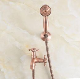 Bathroom Sink Faucets Antique Red Copper Two Handles Kitchen Wall Mounted Laundry Dual Purpose Water Tap Mop Faucet With Handshower Aav502