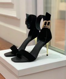 Elegant Brand BAL Saveria Women Sandals Shoes B Gold-tone Hardware Uma Lady High Heels Party Dress Feminine Footwear Gladiator Sandalias EU35-43