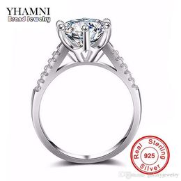 YHAMNI Pure Solid 925 Silver Rings Set Big 2 ct Diamond Engagement Ring Real Silver Wedding Rings for Women XJR039264j