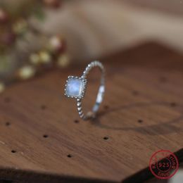 Cluster Rings Elegant S925 Silver Moonstone Ring With Square Cut - Perfect For A Dreamy Look