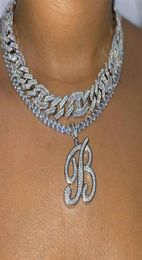 AZ Cursive Letters Diy Name Pendant Necklace Iced Out Cubic Zirconia Women Mens Hiphop Fashion Charm Choker Jewelry 2202187620753