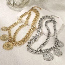 Chains Fast Fashion Gold Silver Colour Round Pendant Necklace