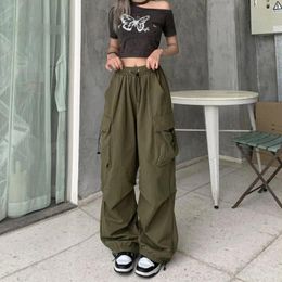 Women's Pants Green Women Baggy Cargo Trousers Streetwear Multi Pockets Casual Loose Outdoor Tracksuit