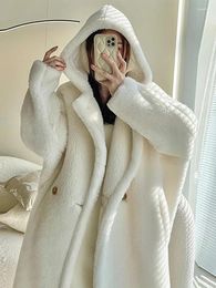 Women's Trench Coats Cotton Thickened Female Teddy Bear Hooded Long Coat 2023 Winter Korean Simple Leisure Casual Atmosphere Jacket