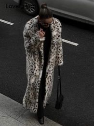 Women's Leather Faux Winter Long Loose Thick Warm Soft Fluffy Leopard Fur Coat Women Sleeved Lapel Top Premium Festival Overcoats 231213