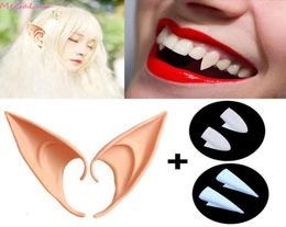 Party Decoration 2 Pairs Vampire Teeth Fangs Dentures Props Elf Ears Halloween Costume False Set DIY Decor9902124