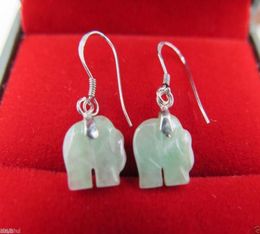 natural light green Jade Elephant Silver Earringsltltlt0126573356