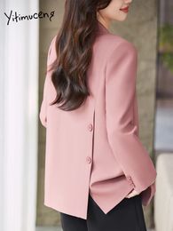 Women's Suits Blazers Yitimuceng Long Sleeve Formal Blazer for Women Autumn Winter 2023 Korean Fashion Solid Casual Jacket Office Ladies Coats 231213
