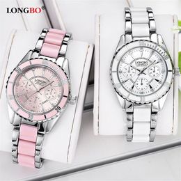 New fashion three-eye ceramic steel band ladies watch waterproof fashion watch luminous quartz watch313t