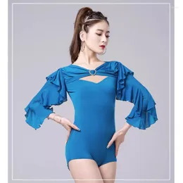 Stage Wear X2211 Modern Dance Top Women's Latin Ballroom Waltz V-Neck Ruffle One-piece Practice Suit