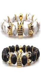 Imperial Crown Lava Stone Beads Bracelet KingQueen Luxury Charm Couple Jewellery Xmas Gift For Women Men Beaded Strands8629203