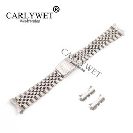 CARLYWET 13 17 19 20 22mm Hollow Curved End Solid Screw Links Silver 316L stainless Steel Replacement Watch Band Strap Bracelet285d